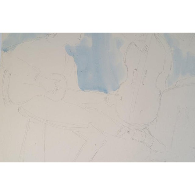 Watercolor and drawing on paper depicting musicians, 20th century. Watercolor and drawing on paper, 20th century,...