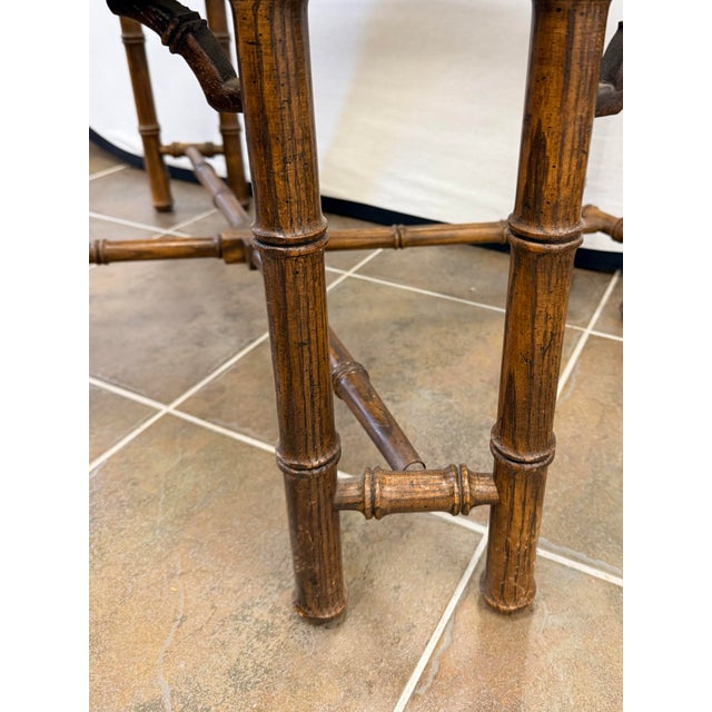 Vintage Chinoiserie Style Faux Bamboo Oval Glass Coffee Table For Sale - Image 4 of 6