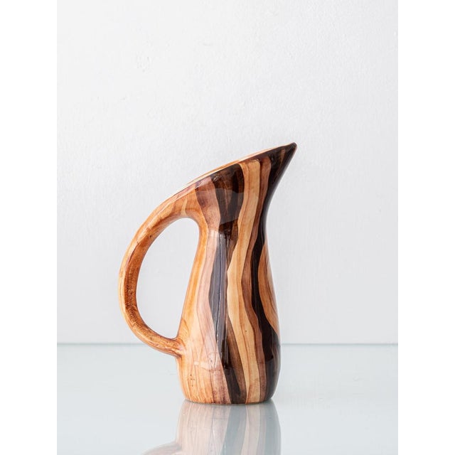 French mid-century faux bois earthenware pitcher by the Faïencerie de Saint-Jean-du-Désert, Marseille, circa 1950 — a...