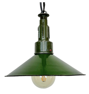 Industrial Green Enamel Military Pendant Lamp with Cast Aluminium Top, 1960s