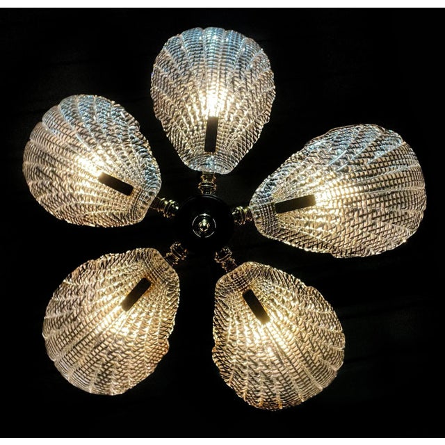 Italian Murano Chandelier Five Leaves with Golden Details, 1990s For Sale - Image 11 of 14