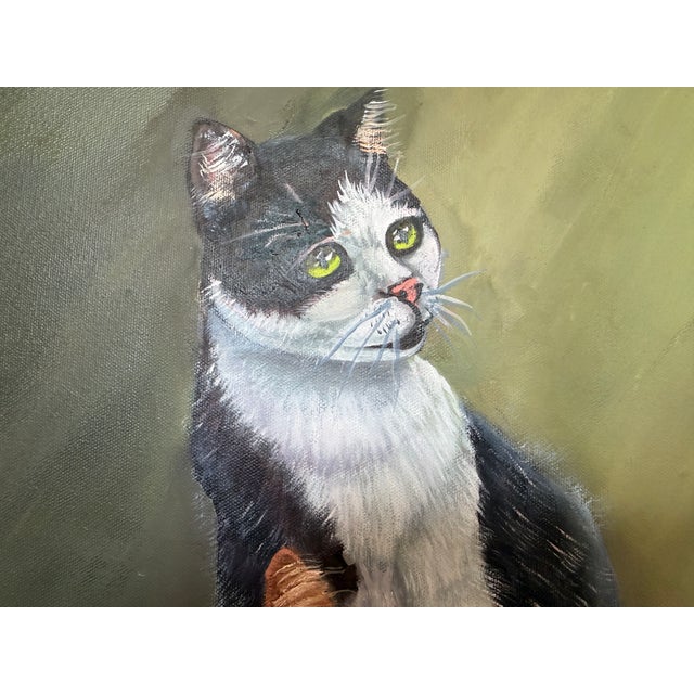 Realism Signed Oil Painting of Three Cats, Cat Lover Wall Art, Framed Feline Portrait For Sale - Image 3 of 11