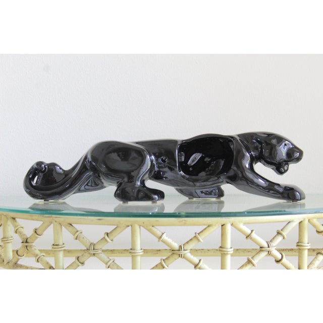 Mid-Century Modern Vintage 1950s Black Panther Tv Lamp Base – Mid-Century Modern Glossy Black Ceramic Panther Sculpture – Made in Usa – Hollywood Regency Decor For Sale - Image 3 of 15