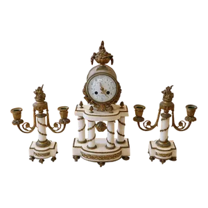 ​Late 19th Century White Marble & Bronze Mantel Garniture Clock Set Marti Et Cie- 3 Pieces