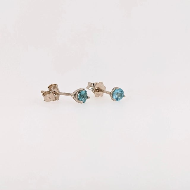 Aquamarine Martini Solitaire Stud Earrings in Solid 14k Gold Round - 2 Pieces For Sale - Image 4 of 7