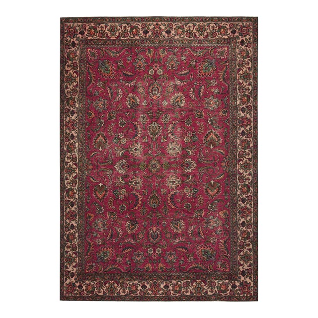 1970s Vintage Persian Handmade Wool 8x11 Red Area Rug For Sale