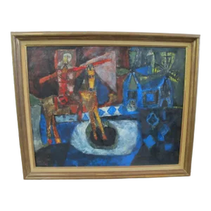 Attributed to Agustin Ubeda Mid Century Modern Don Quixote Horse Oil Painting