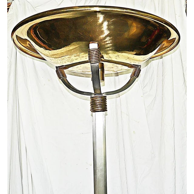 Vintage 1970s post-modern Relux Milano torrchiere floor lamp in brushed stainless and coiled brass accents, all the rage...