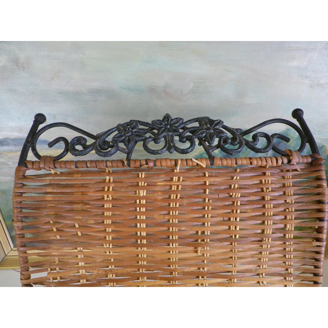 Magazine Racks in Wrought Iron, Wicker and Twisted Wire, France, 1960s-1970s, Set of 2 For Sale - Image 9 of 18