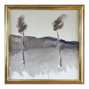 Mid-Century Modern 'The Quiet Whisper of Trees' Swedish Minimalist Abstract Landscape Oil Painting, Framed