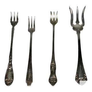 Antique Set of Four Decorative Silverplate Forks For Sale