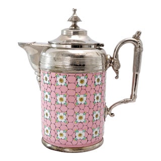 Victorian Graniteware Silverplate, and Enamel Coffee Pot Manning, Bowman & Co Circa 1890 For Sale