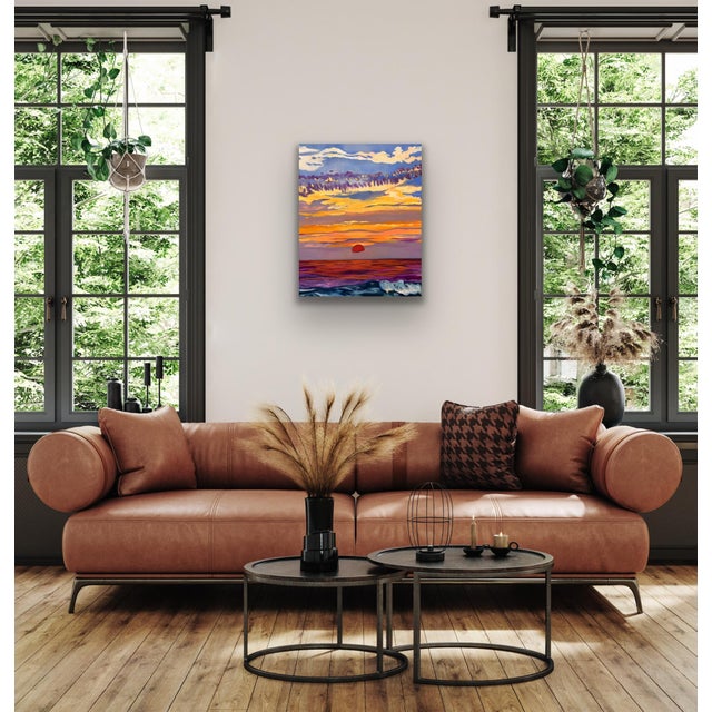 Javiera Da Fonseca Ilić "Apókalypsis" Oil on Canvas, Fiery Red Sun Setting Over the Sea, Contemporary Coastal Painting, 2026 For Sale - Image 4 of 6
