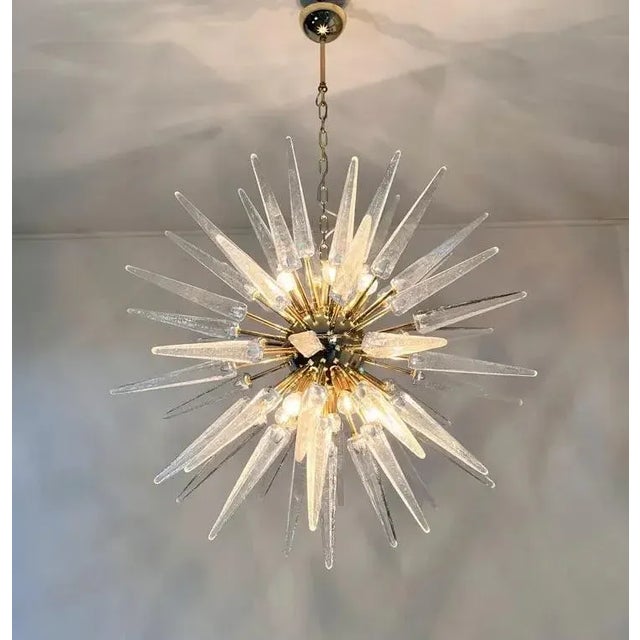 Murano Italian 51-Tip Murano Glass Sputnik Chandelier, Clear Transparent For Sale - Image 4 of 12