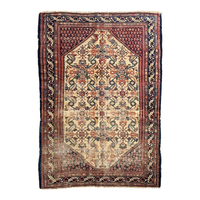 1920s Water Garden in Creamy Buttery Honey-Beige Rug 4.8 x 6.8 For Sale