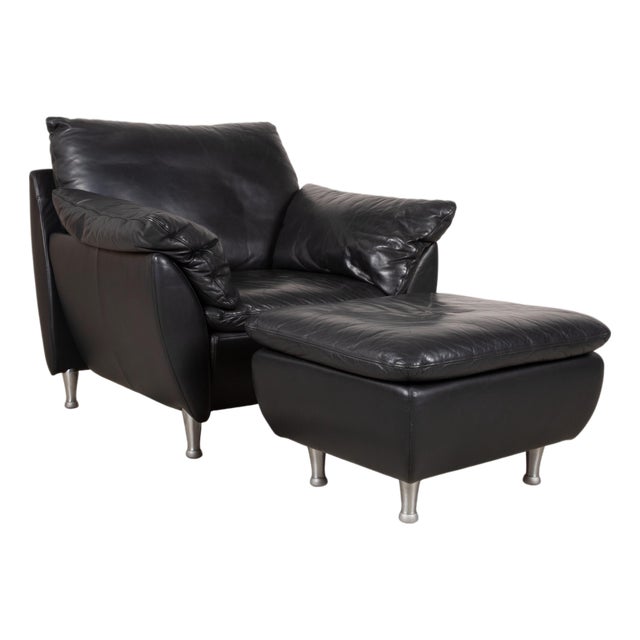 Set of Model 5600 Lounge Chair and Ottoman in Black Leather from Rolf Benz For Sale
