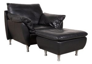 Set of Model 5600 Lounge Chair and Ottoman in Black Leather from Rolf Benz