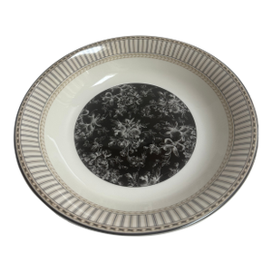 Royal Doulton Pasta Bowl in the Provence Noir Pattern Featuring a Black Floral Center and Striped Border