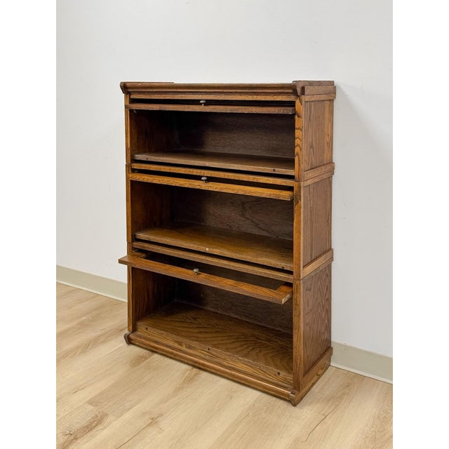 Vintage Bookcase Three Stack Oak Barrister Glass Door Traditional Shelf For Sale - Image 12 of 15