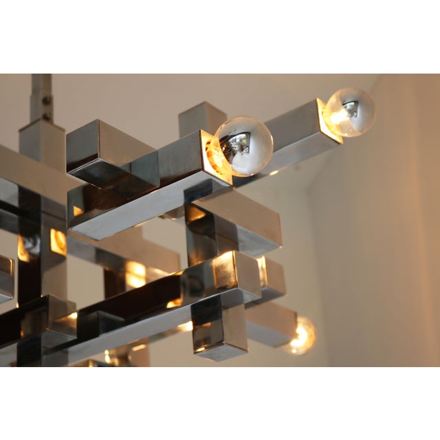 Silver Mid-Century Metric Chandelier in Chrome by Gaetano Sciolari, 1960s For Sale - Image 8 of 13