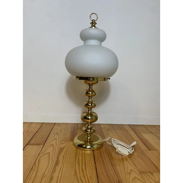 Gold Vintage Table Lamp in Polished Brass with Frosted Glass Dome from Peill & Putzler, 1960s For Sale - Image 8 of 8