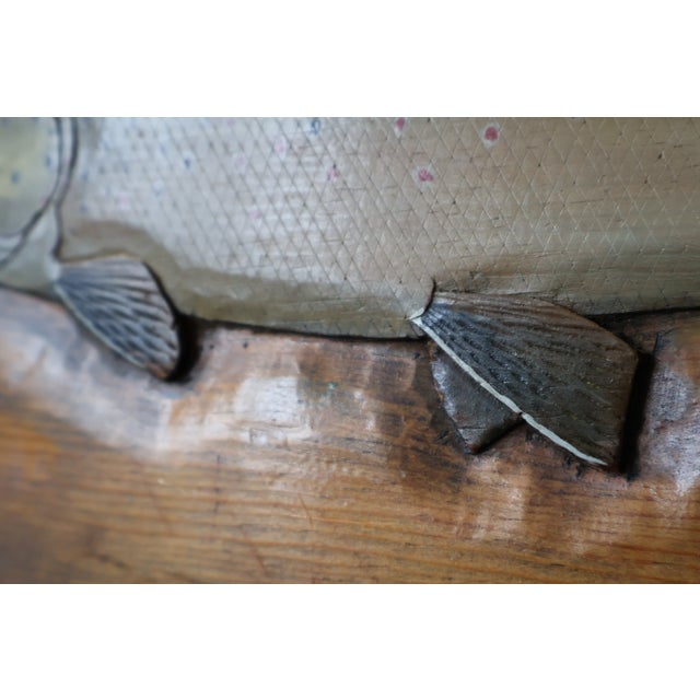 Wood 1977 Signed Carved Wood Trout Wall Sculpture, Attributed to Terry Hague For Sale - Image 7 of 18