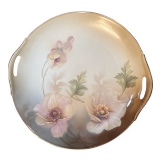 Antique 1910s r.s. Germany Hand-Painted Dual-Handled Porcelain Floral Cake Plate For Sale