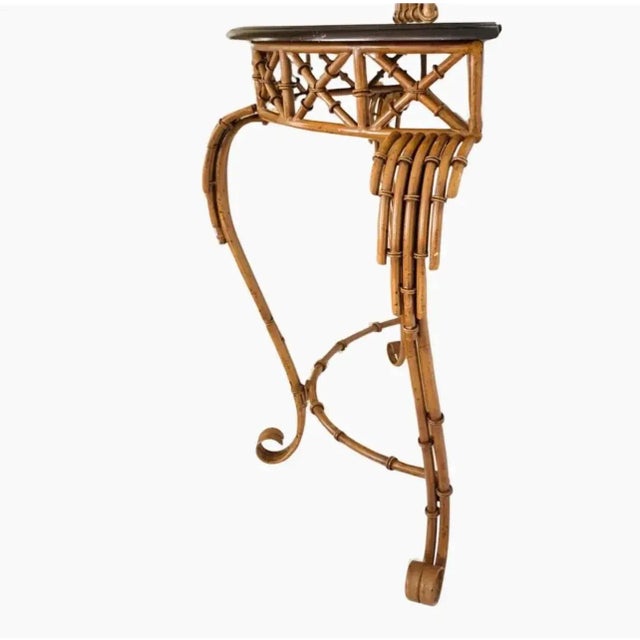 Dorothy Draper Vintage Burnt Faux Tortoise Bamboo Console Table With Wall Mirror – Palm Beach Chinoiserie Style, Set of 2 Pieces For Sale - Image 4 of 11