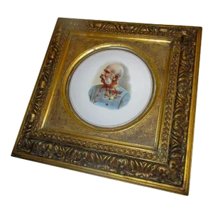 K P M Porcelain Painting of Franz Josef of Austria in Ornate Giltwood Frame