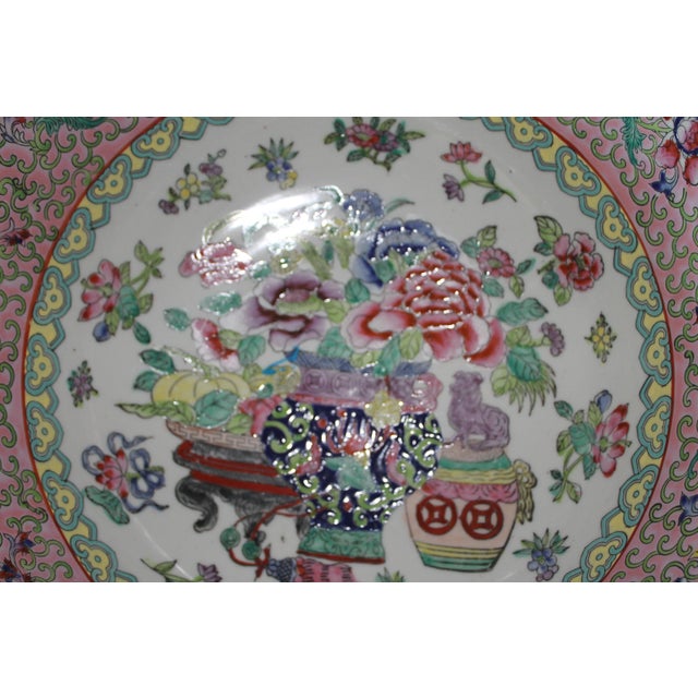Vintage Chinese Famille Rose Porcelain Bowl, White & Pink Base With Floral Accents and Bottom Marking For Sale - Image 6 of 12