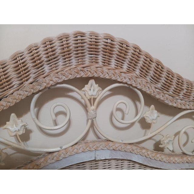 Coastal 1980s Twin Size Headboard Wicker Metal Flowers Rattan Cottage Beach Coastal Boho Set 2 For Sale - Image 3 of 7