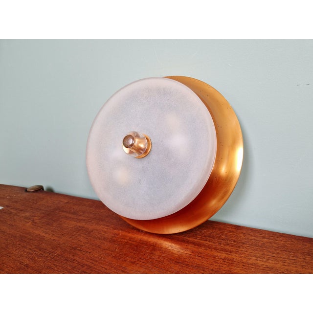 Bauhaus Art Deco Ceiling Light in Copper and Frosted Glass, 1930s For Sale - Image 3 of 18