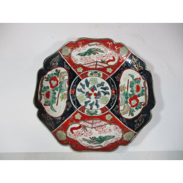 Imari Porcelain Decorative Imari Plate With Stand - 2 Pieces For Sale - Image 4 of 7