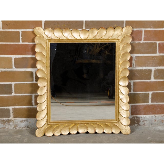 Mid-Century Modern Giltwood Italian 1950s Carved Petal Themed Frame Midcentury Mirror For Sale - Image 3 of 10