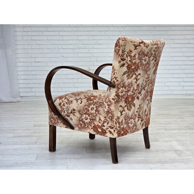 Wood Art Deco Danish Armchair in Furniture Velour and Beech Wood, 1950s For Sale - Image 7 of 18