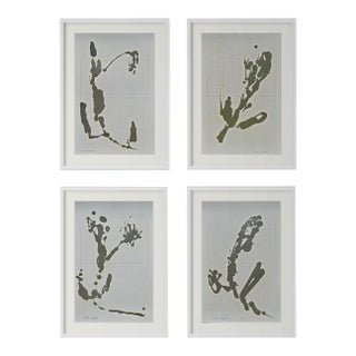 Set of 4 – Organic Modern Botanical Paintings - Dark Green For Sale