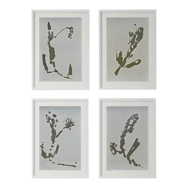 Set of 4 – Organic Modern Botanical Paintings - Dark Green For Sale