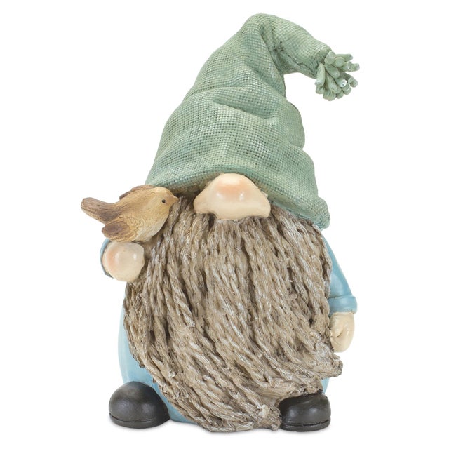Kenneth Ludwig Chicago Stone Garden Gnome Figurine with Bird and Lantern Accent (Set of 4) For Sale - Image 4 of 6