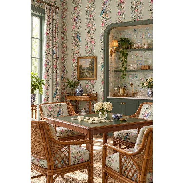 Our Mahjong Garden Stripe Wallpaper takes the timeless beauty of classic chinoiserie and gives it a fresh, collected feel....