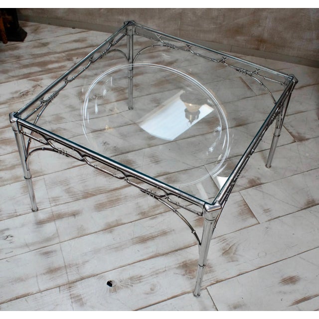 Mid-Century Modern Faux Bamboo Aluminum & Glass Side Table, 1950s For Sale - Image 3 of 13