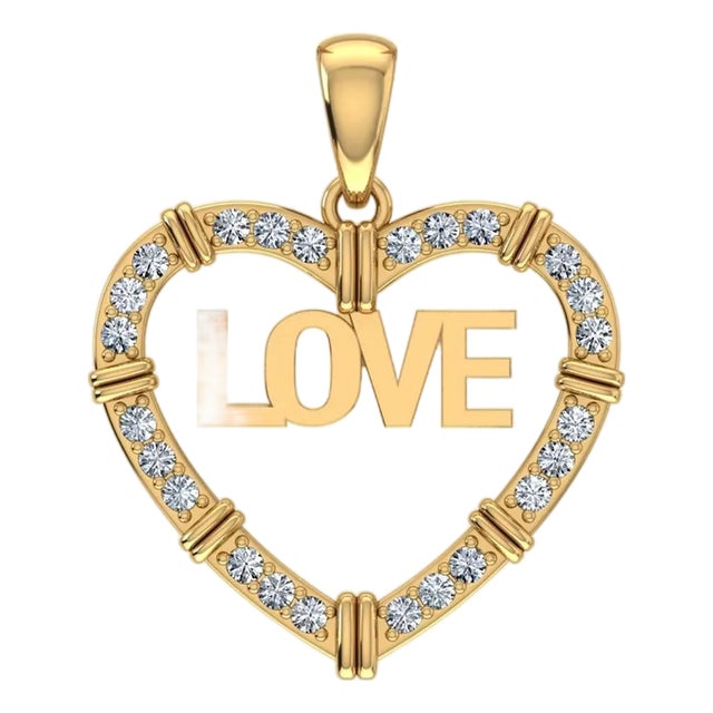 10K Yellow Gold Round Diamond Womens Love Heart Pendant 1/4 Cttw For Sale