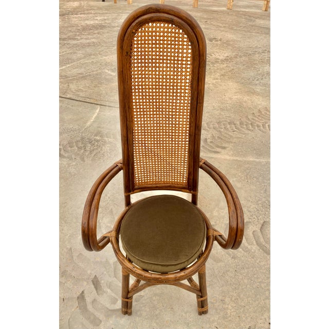 Wood 1960s Rattan + Cane Dining Chairs + Dark Moss Green Down Seat Cushions, Set of 8 For Sale - Image 7 of 12