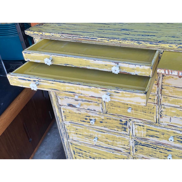 Yellow Antique Dry Scraped Painted Mahogany Apothecary Cabinet For Sale - Image 8 of 11