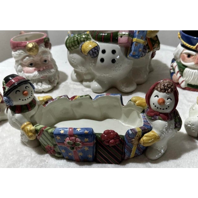 1990s Fitz and Floyd Christmas Set! Festuring Mugs, Cookie Jar, Milk and Sugar Jar With Tidbits Dish - 6 pcs For Sale - Image 9 of 10