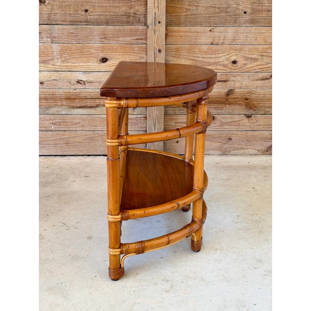 Mid-Century Modern 1940s Modernist Rattan & Mahogany Demilune Side Table by Rattanage For Sale - Image 3 of 12