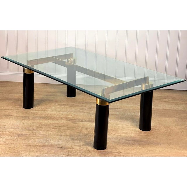 Karl Springer Vintage Art Deco Column Black Lucite & Brass Rectangular Coffee Table For Sale - Image 4 of 9