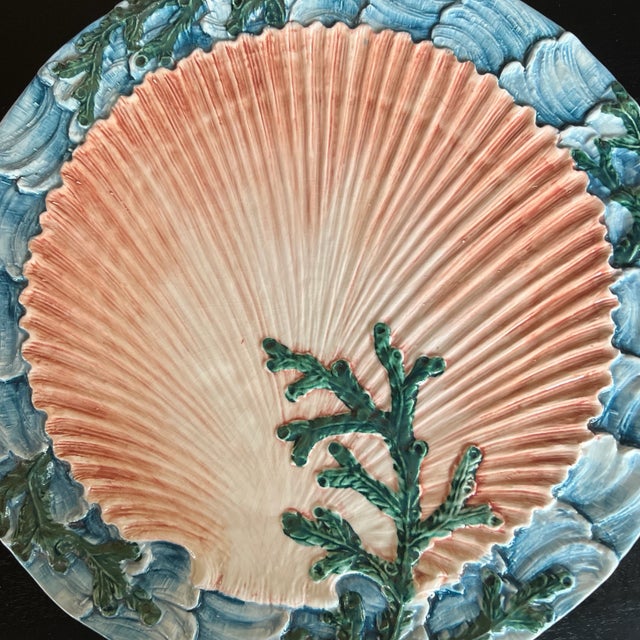 Mid 20th Century Vintage Handpainted Italian Scallop and Seaweed Majolica Platter For Sale - Image 5 of 10