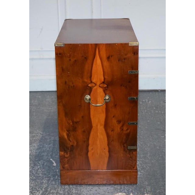 Vintage Military Campaign Yew Wood Secretaire with Brass Handles For Sale - Image 6 of 16