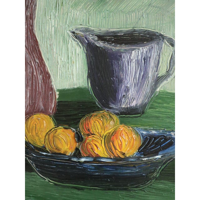 Mid-Century Modern 'Fruit & Brushes' Swedish Expressive Still Life Oil Painting, Framed For Sale - Image 9 of 12