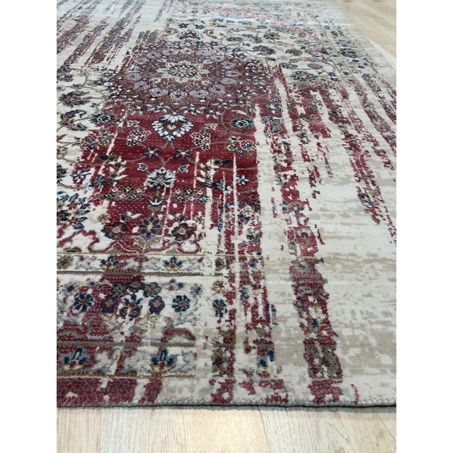 Contemporary 5x8 Ivory Machine Made Wool Viscose Floral Medallion Geometric Carpet Rug For Sale - Image 3 of 4